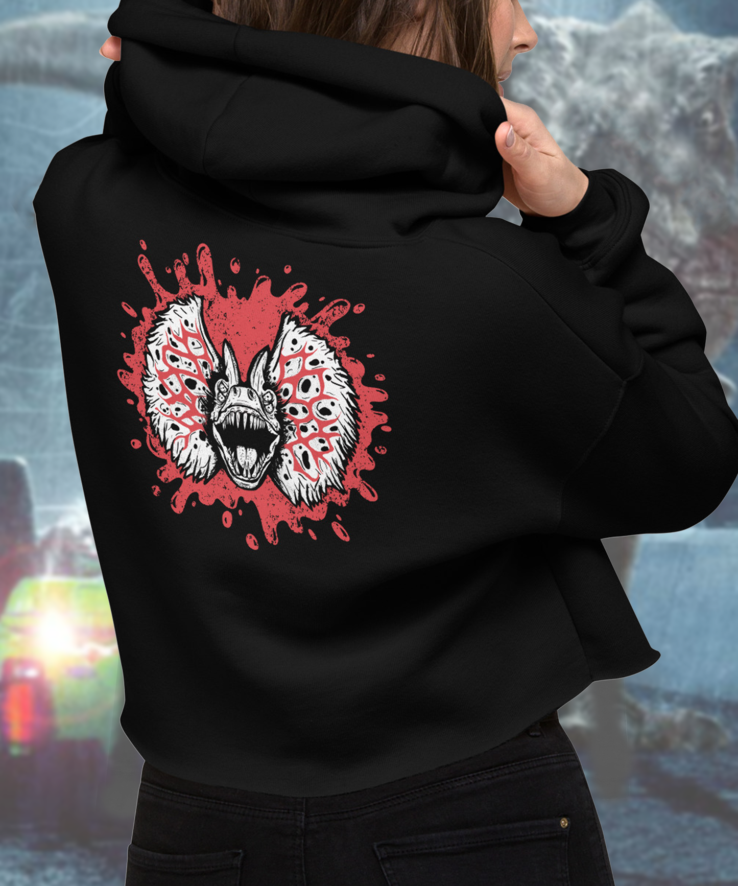 Woman Inherits The Earth, Jurassic Park Double-Sided Ladies Crop Hoodie