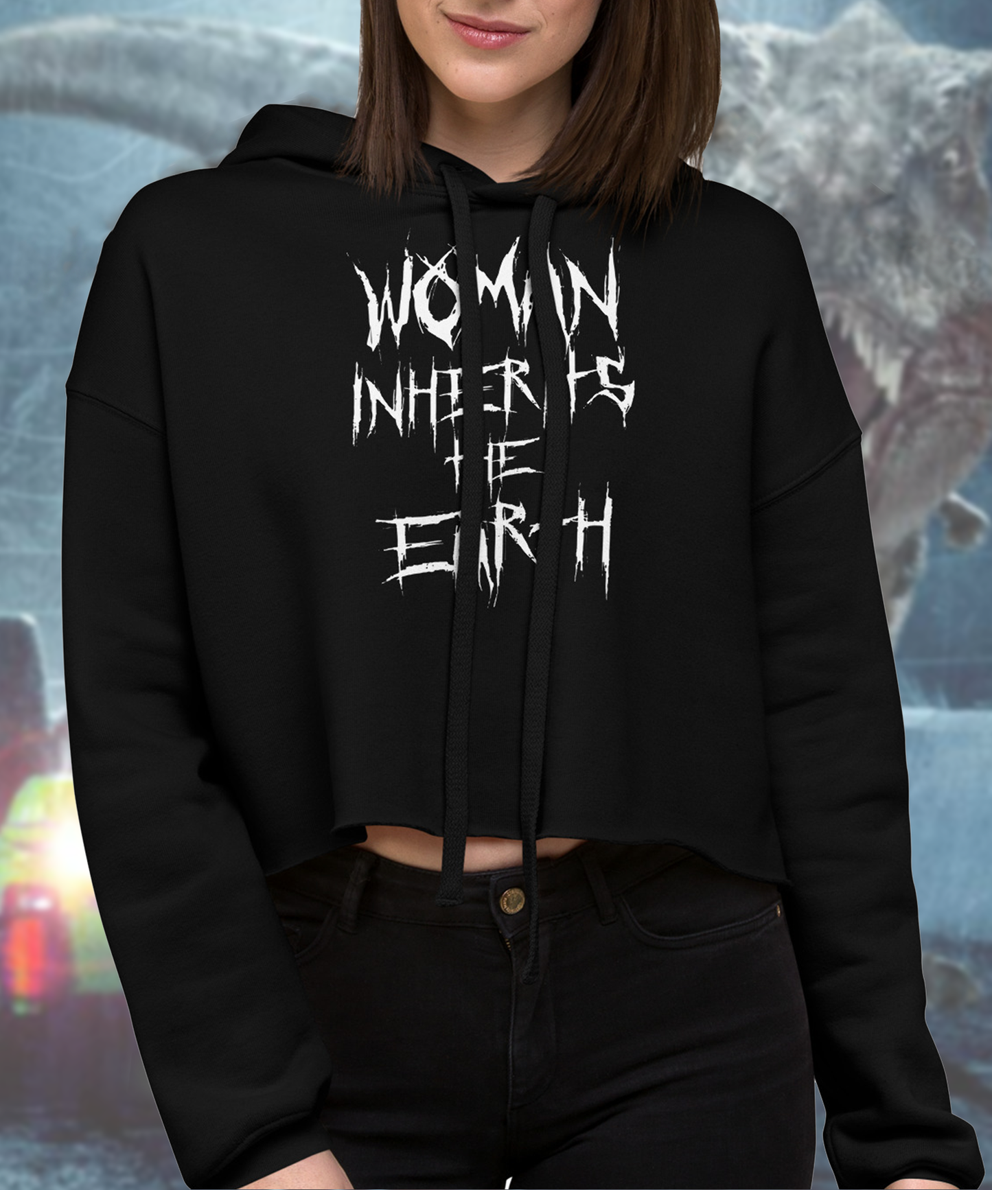 Woman Inherits The Earth, Jurassic Park Double-Sided Ladies Crop Hoodie