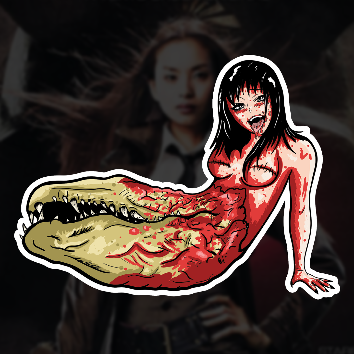 Tokyo Gore Police Alligator Ahegao Girl Die Cut Sticker
